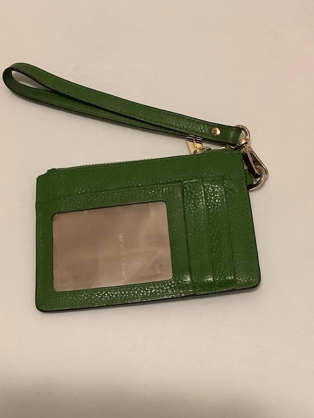 Michael Kors Green Leather Coin Card Holder Purse Wrist Strap Key Ring On the Go - Picture 4 of 4